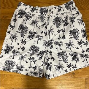 Janie and Jack White Swim Trunks with Black Tropical Print